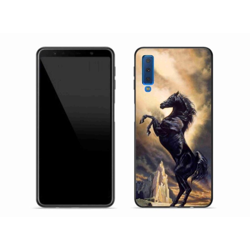 Gélový kryt mmCase na mobil Samsung Galaxy A7 (2018) - čierny kreslený kôň