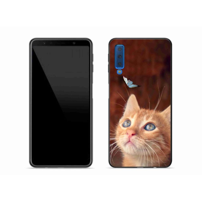 Gélový kryt mmCase na mobil Samsung Galaxy A7 (2018) - motýľ a mačiatko