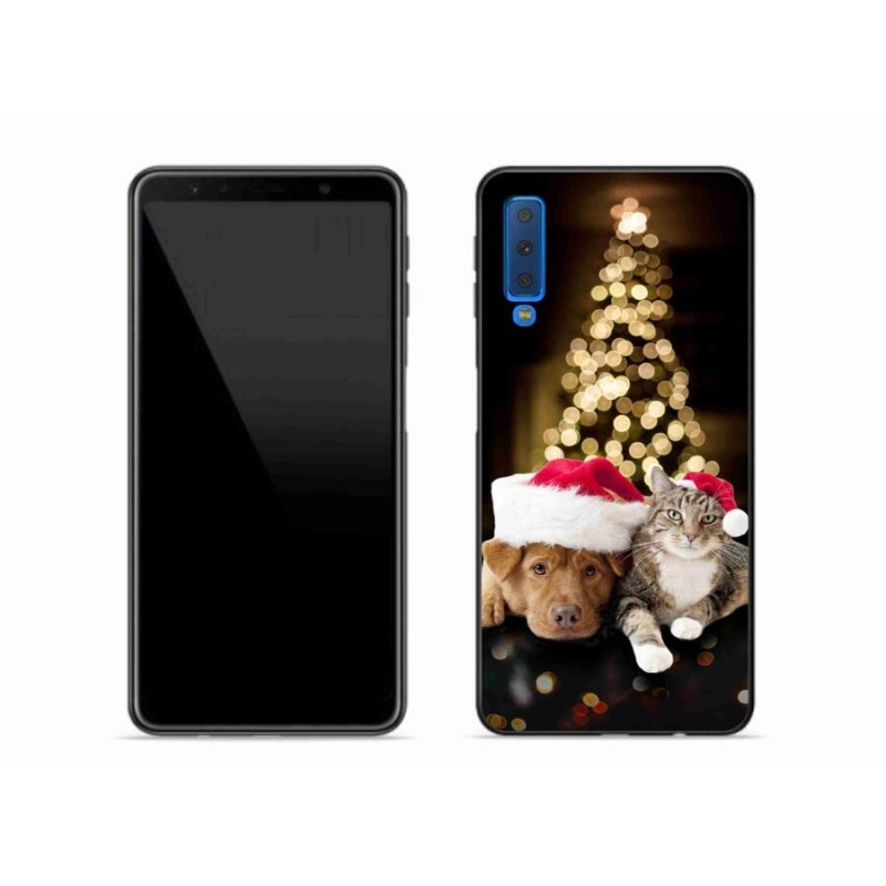 Gélový kryt mmCase na mobil Samsung Galaxy A7 (2018) - vianočný pes a mačka