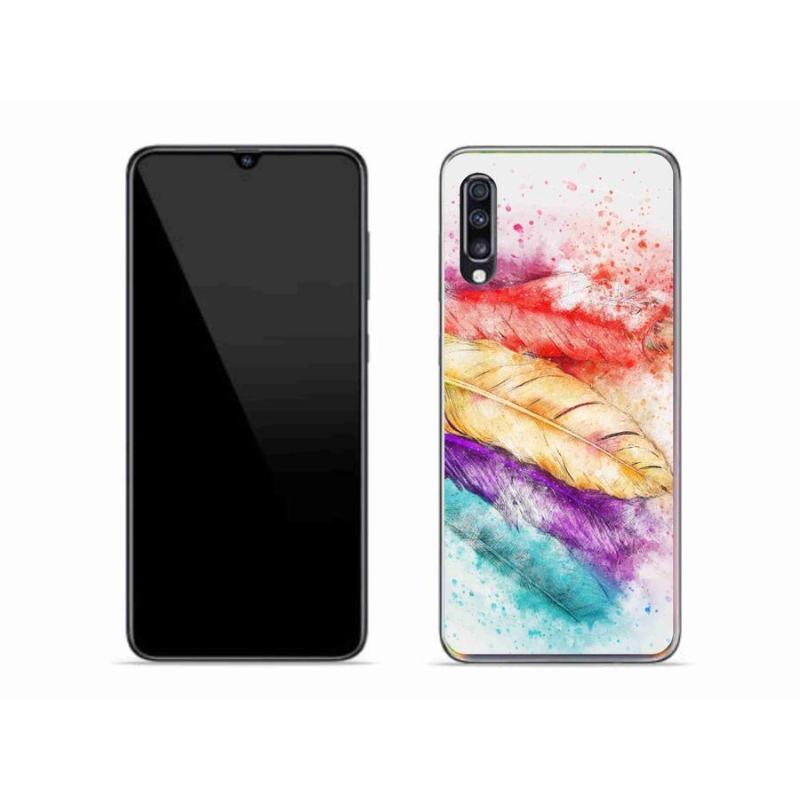 Gelový kryt mmCase na mobil Samsung Galaxy A70 - barevné peří