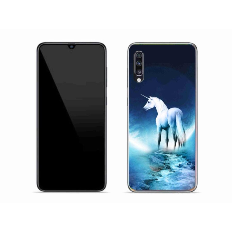 Gélový kryt mmCase na mobil Samsung Galaxy A70 - biely jednorožec