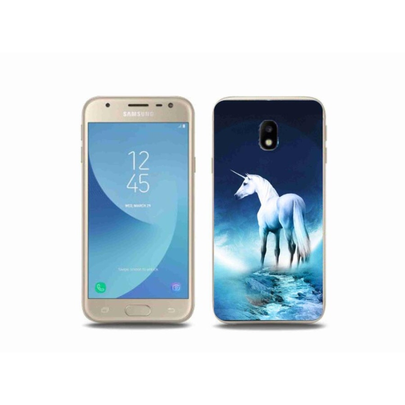 Gélový kryt mmCase na mobil Samsung Galaxy J3 (2017) - biely jednorožec