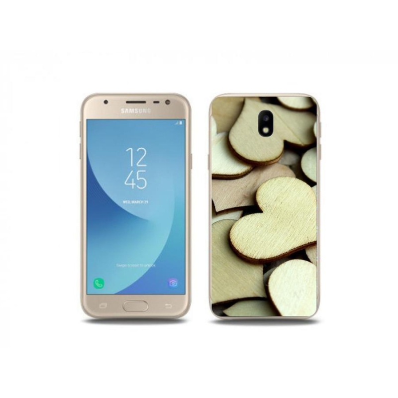 Gélový kryt mmCase na mobil Samsung Galaxy J3 (2017) - drevená srdiečka