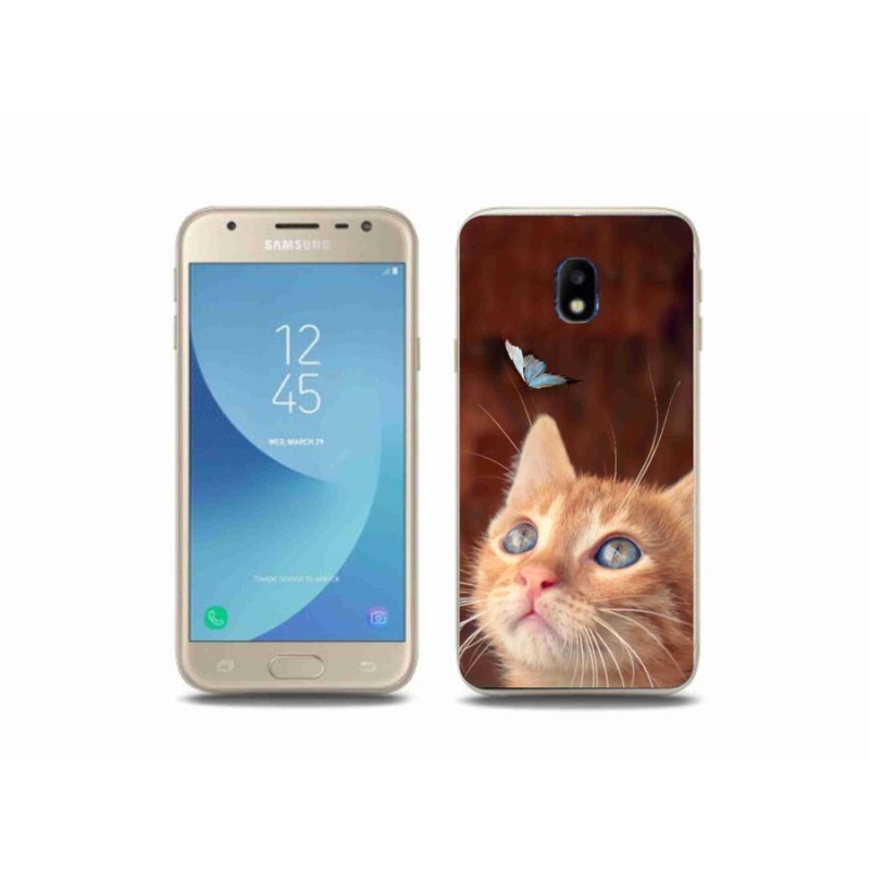 Gélový kryt mmCase na mobil Samsung Galaxy J3 (2017) - motýľ a mačiatko