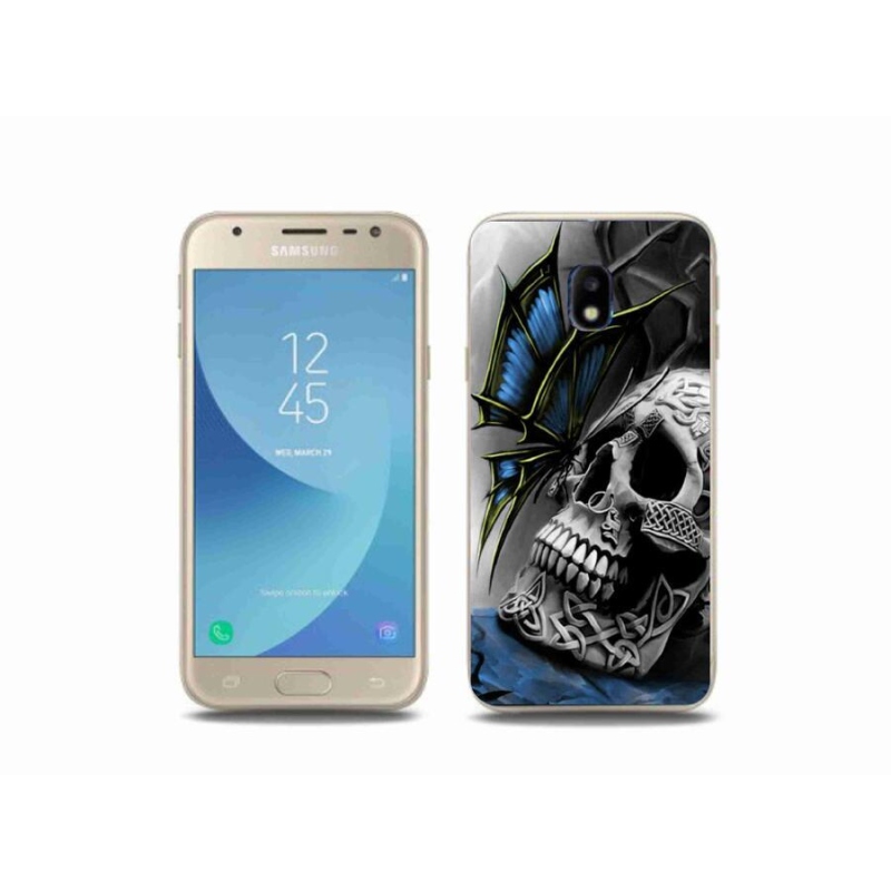 Gélový kryt mmCase na mobil Samsung Galaxy J3 (2017) - motýľ a lebka