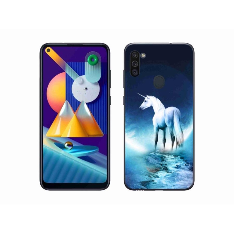 Gélový kryt mmCase na mobil Samsung Galaxy M11 - biely jednorožec