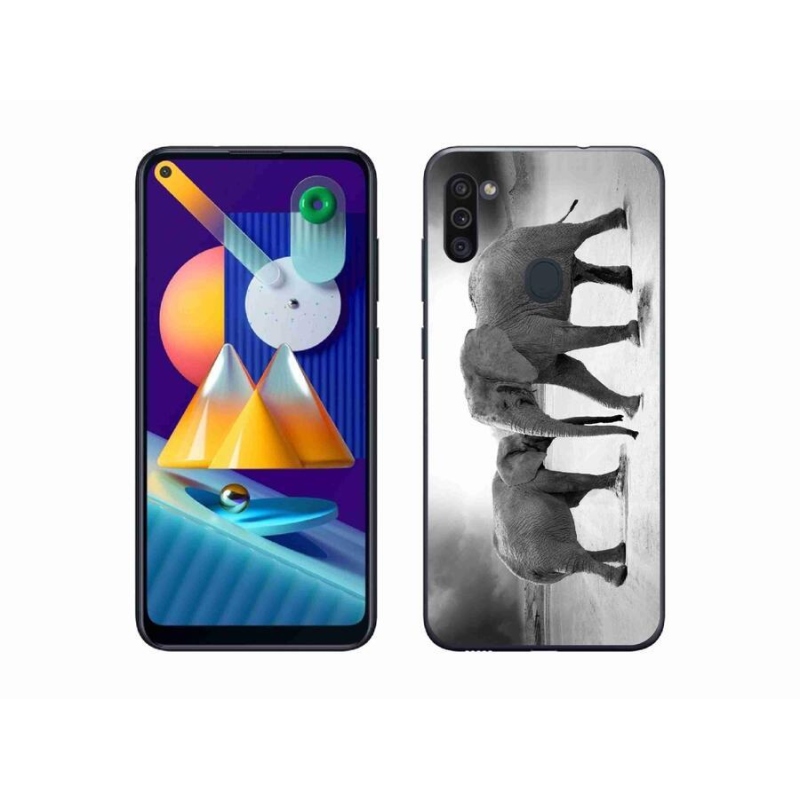 Gélový kryt mmCase na mobil Samsung Galaxy M11 - čiernobieli slony