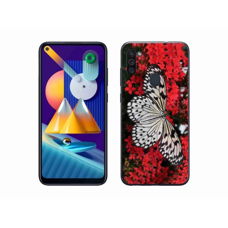 Gélový kryt mmCase na mobil Samsung Galaxy M11 - čiernobiely motýľ 1