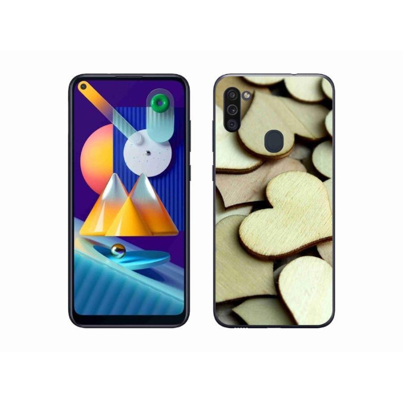 Gélový kryt mmCase na mobil Samsung Galaxy M11 - drevená srdiečka