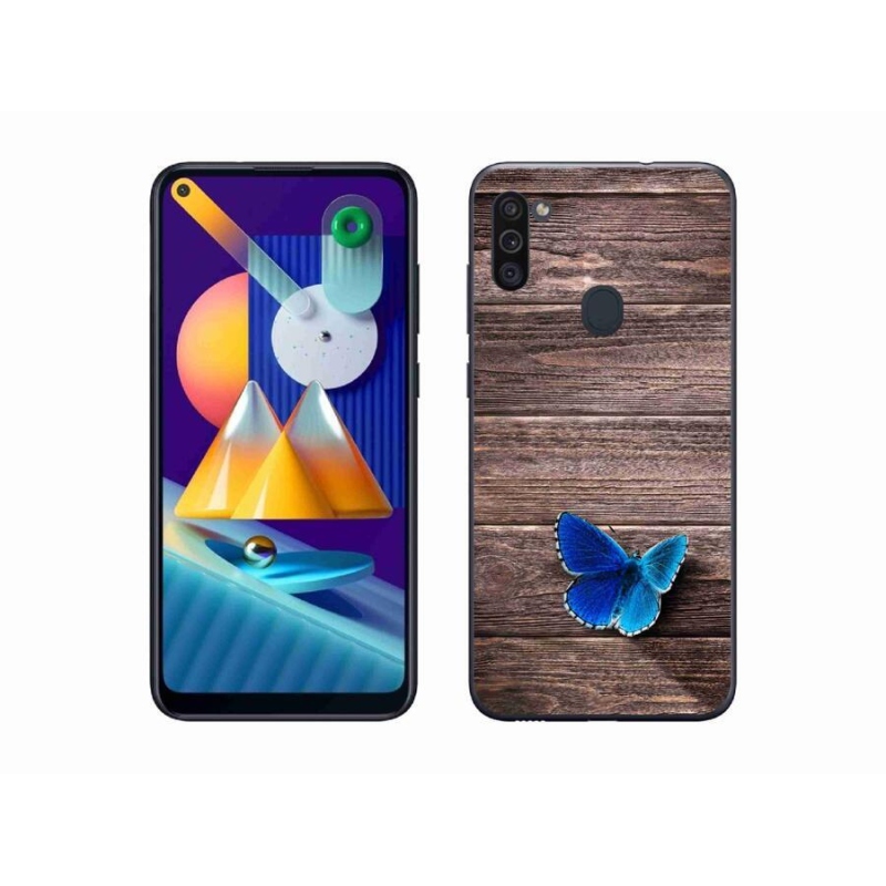 Gélový kryt mmCase na mobil Samsung Galaxy M11 - modrý motýľ 1