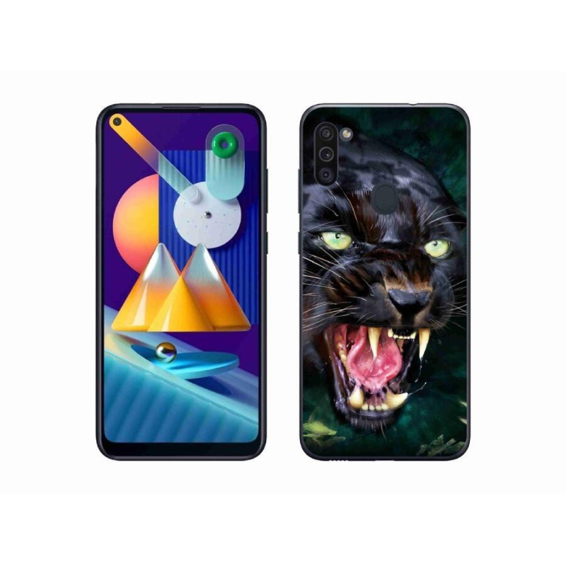 Gélový kryt mmCase na mobil Samsung Galaxy M11 - rozzúrený čierny panter