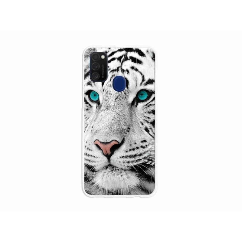 Gélový kryt mmCase na mobil Samsung Galaxy M21 - biely tiger