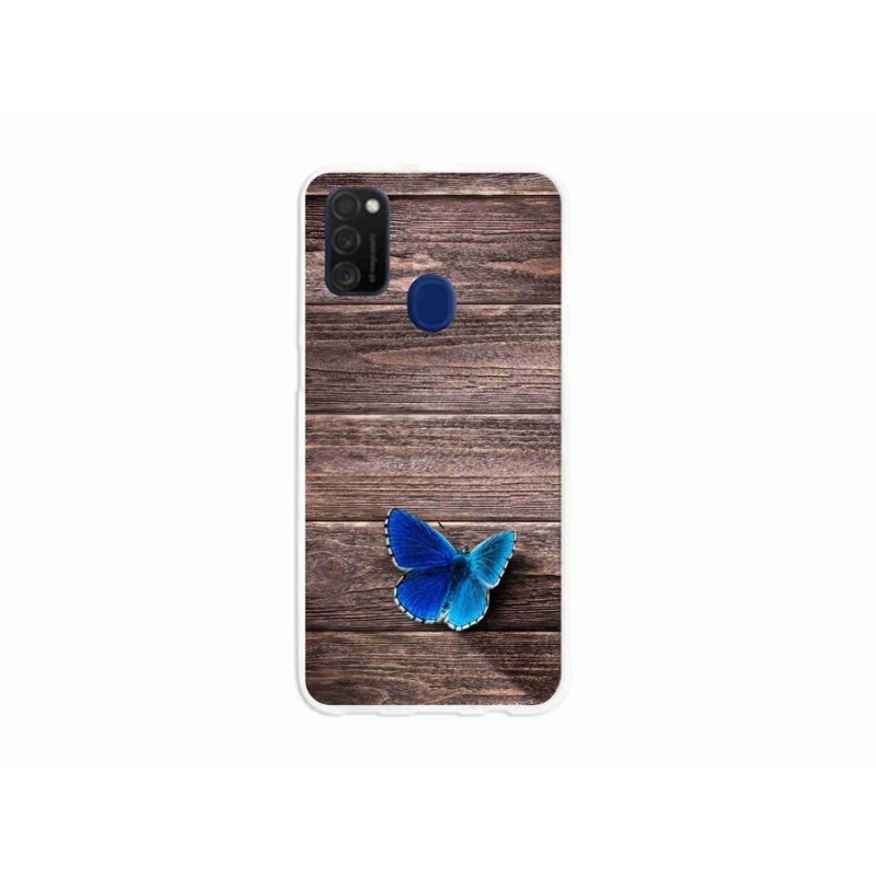 Gélový kryt mmCase na mobil Samsung Galaxy M21 - modrý motýľ 1