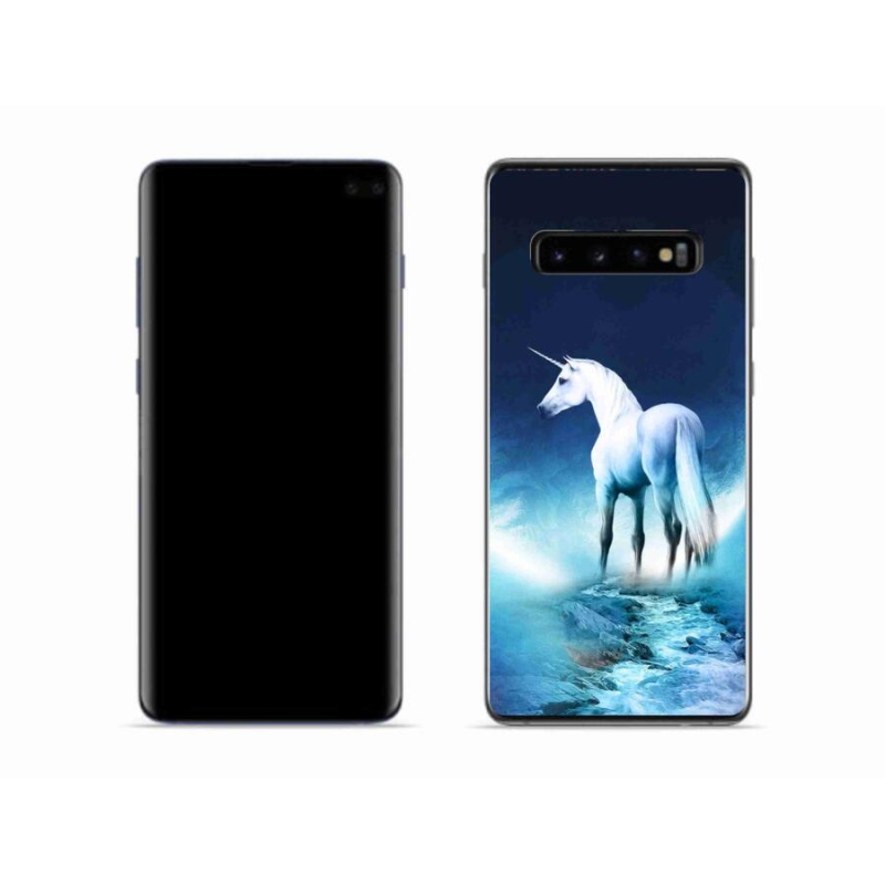 Gélový kryt mmCase na mobil Samsung Galaxy S10 - biely jednorožec