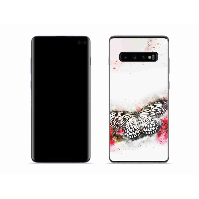 Gélový kryt mmCase na mobil Samsung Galaxy S10 - čiernobiely motýľ