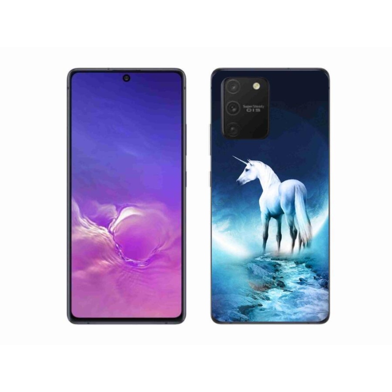 Gélový kryt mmCase na mobil Samsung Galaxy S10 Lite - biely jednorožec