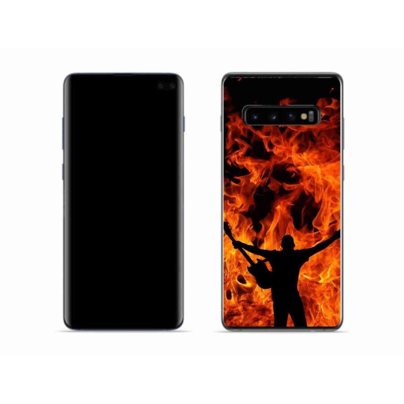 Gélový kryt mmCase na mobil Samsung Galaxy S10 - muzikant a oheň