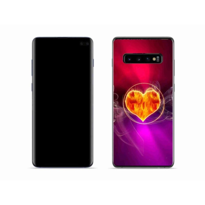 Gélový kryt mmCase na mobil Samsung Galaxy S10 - ohnivé srdce