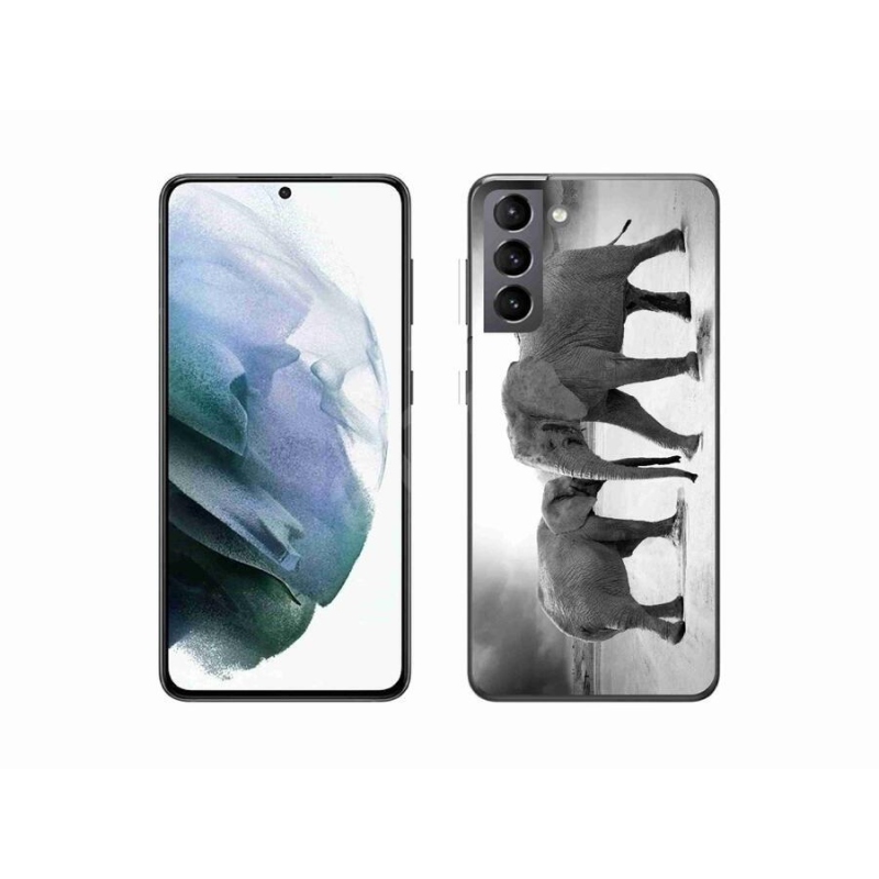 Gélový kryt mmCase na mobil Samsung Galaxy S21 - čiernobieli slony