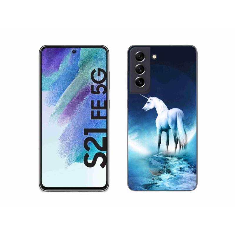 Gélový kryt mmCase na mobil Samsung Galaxy S21 FE 5G - biely jednorožec