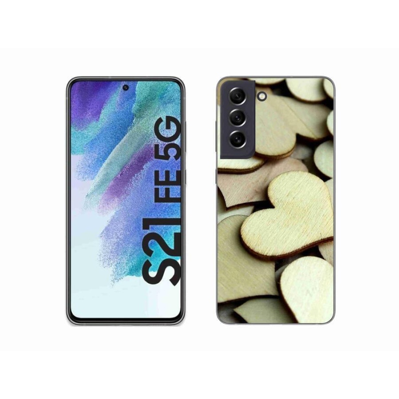 Gélový kryt mmCase na mobil Samsung Galaxy S21 FE 5G - drevené srdiečka