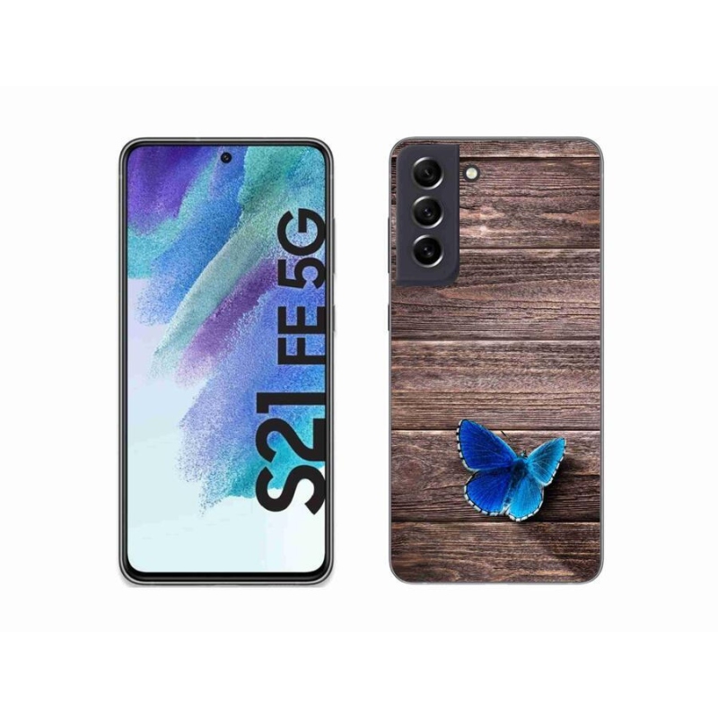 Gélový kryt mmCase na mobil Samsung Galaxy S21 FE 5G - modrý motýľ 1