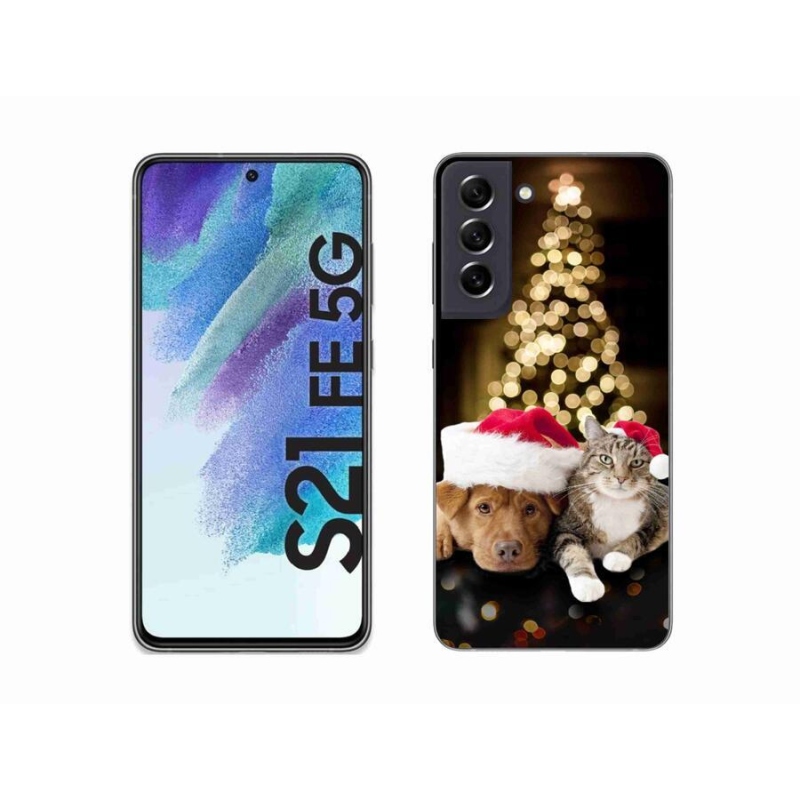 Gélový kryt mmCase na mobil Samsung Galaxy S21 FE 5G - vianočný pes a mačka