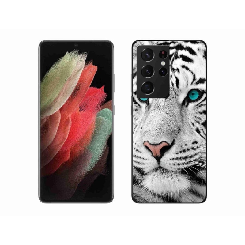 Gélový kryt mmCase na mobil Samsung Galaxy S21 Ultra 5G - biely tiger