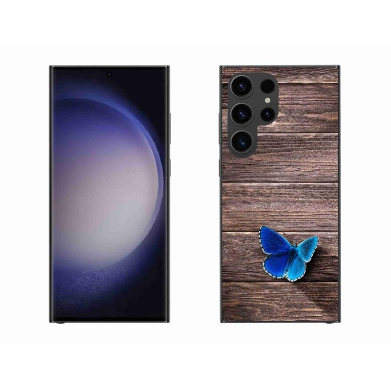 Gélový kryt mmCase na mobil Samsung Galaxy S23 Ultra 5G - modrý motýľ 1