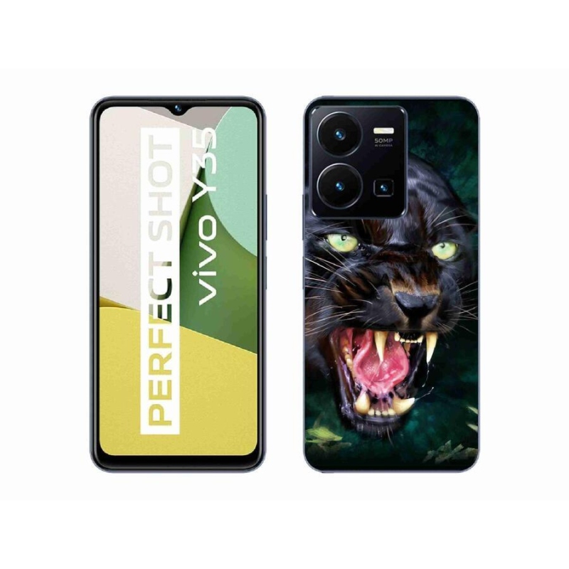 Gélový kryt mmCase na mobil Vivo Y35 - rozzúrený čierny panter