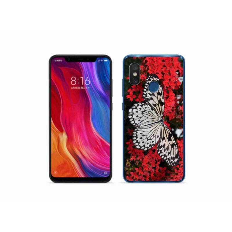 Gélový kryt mmCase na mobil Xiaomi Mi 8 - čiernobiely motýľ 1