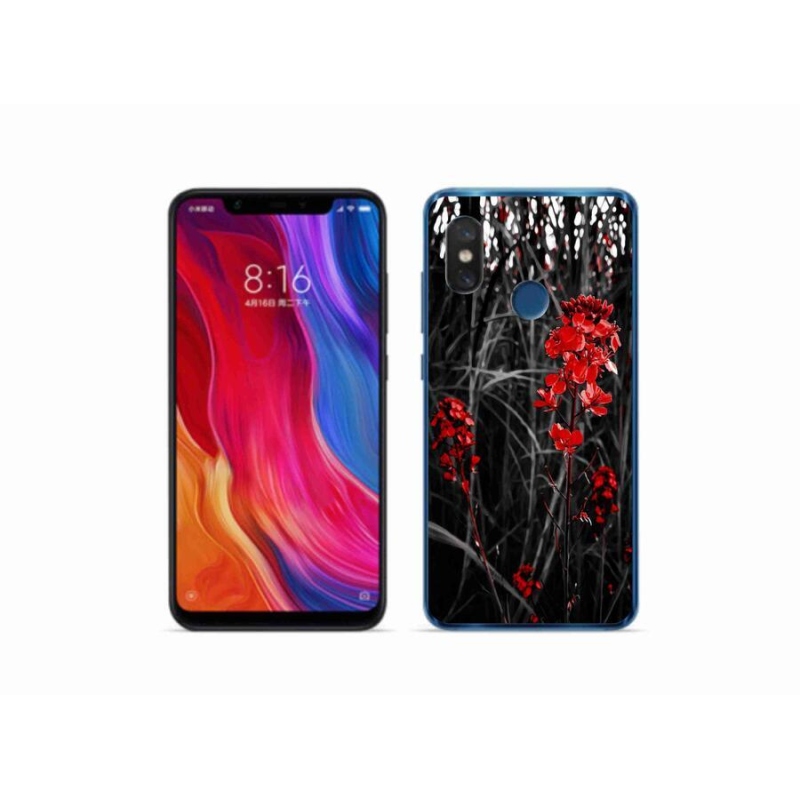 Gélový kryt mmCase na mobil Xiaomi Mi 8 - červená rastlina