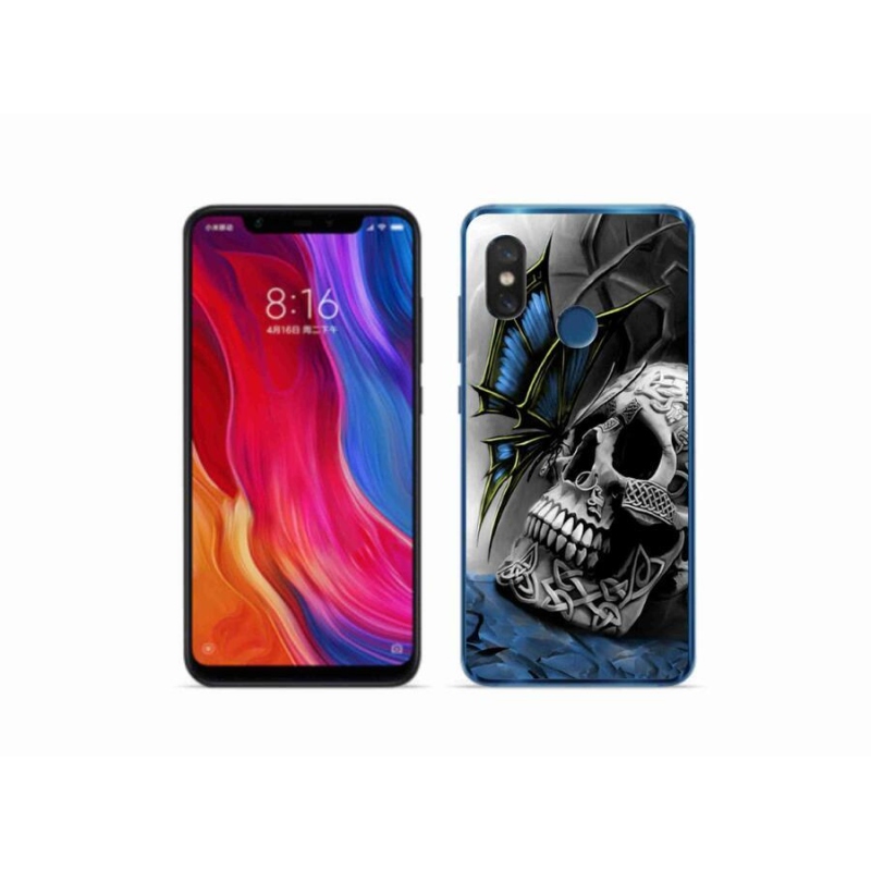 Gélový kryt mmCase na mobil Xiaomi Mi 8 - motýľ a lebka