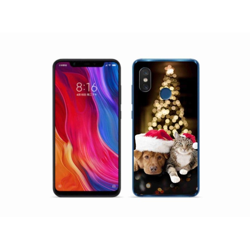 Gélový kryt mmCase na mobil Xiaomi Mi 8 - vianočný pes a mačka