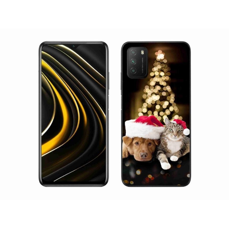 Gélový kryt mmCase na mobil Xiaomi Poco M3 - vianočný pes a mačka