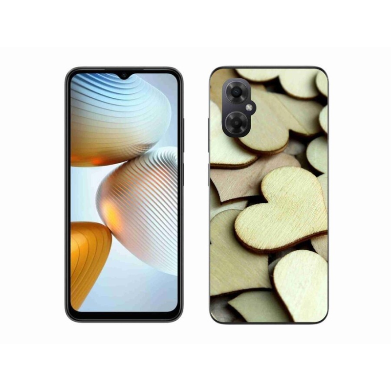 Gélový kryt mmCase na mobil Xiaomi Poco M4 5G - drevené srdiečka