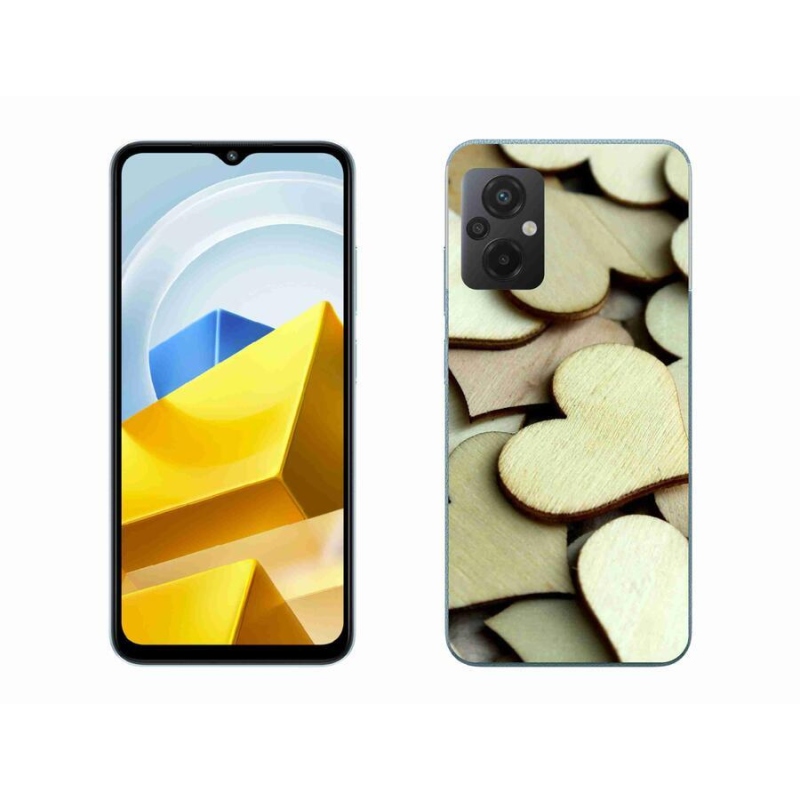 Gélový kryt mmCase na mobil Xiaomi Poco M5 4G - drevené srdiečka