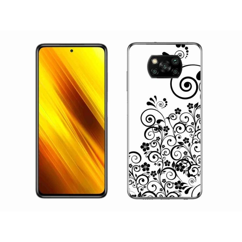 Gélový kryt mmCase na mobil Xiaomi Poco X3 - čiernobiele kvetinové vzory