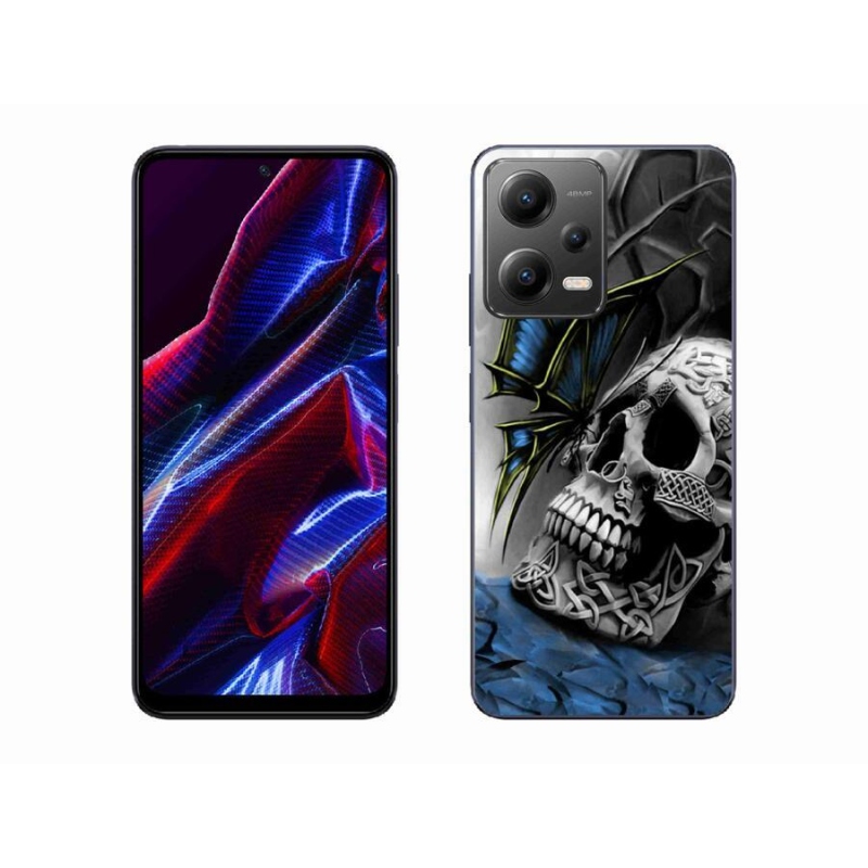 Gélový kryt mmCase na mobil Xiaomi Poco X5 5G - motýľ a lebka