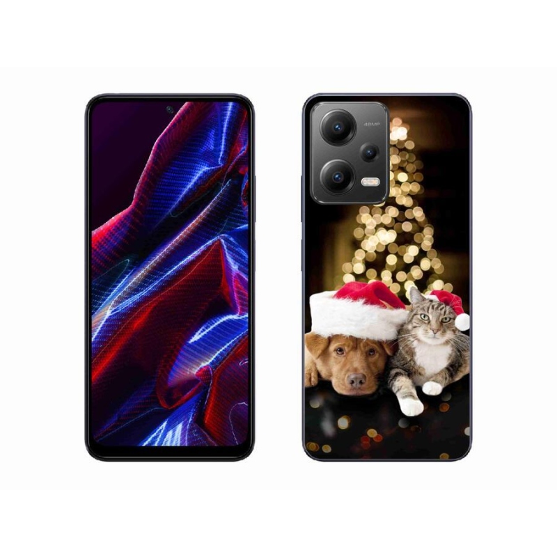 Gélový kryt mmCase na mobil Xiaomi Poco X5 5G - vianočný pes a mačka