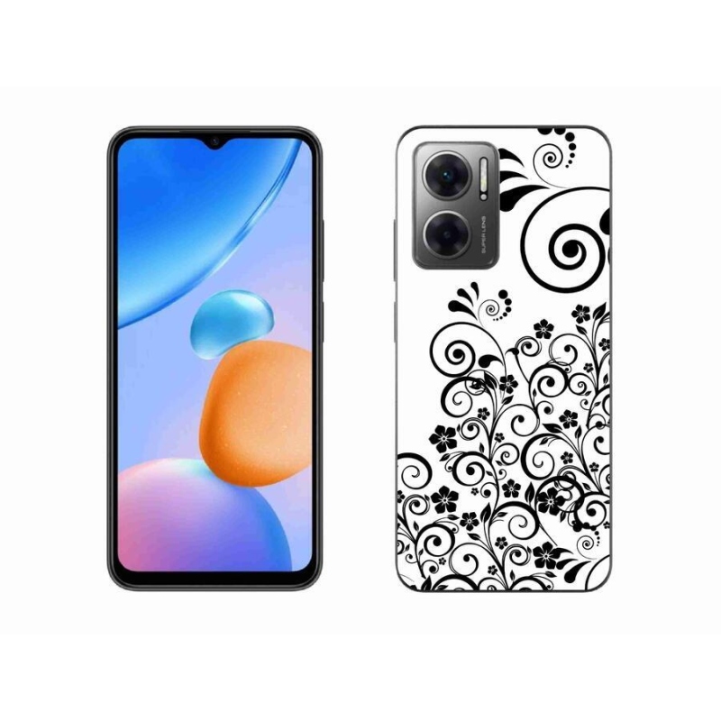 Gélový kryt mmCase na mobil Xiaomi Redmi 10 5G - čiernobiele kvetinové vzory