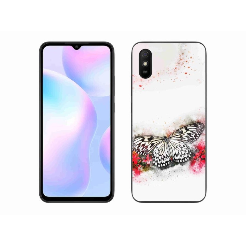 Gélový kryt mmCase na mobil Xiaomi Redmi 9A - čiernobiely motýľ