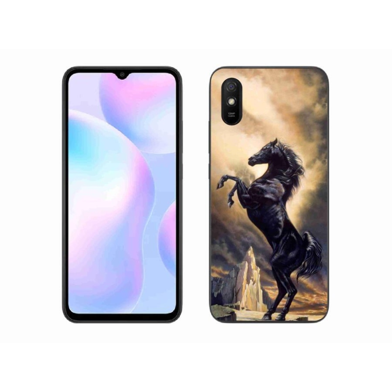 Gélový kryt mmCase na mobil Xiaomi Redmi 9A - čierny kreslený kôň