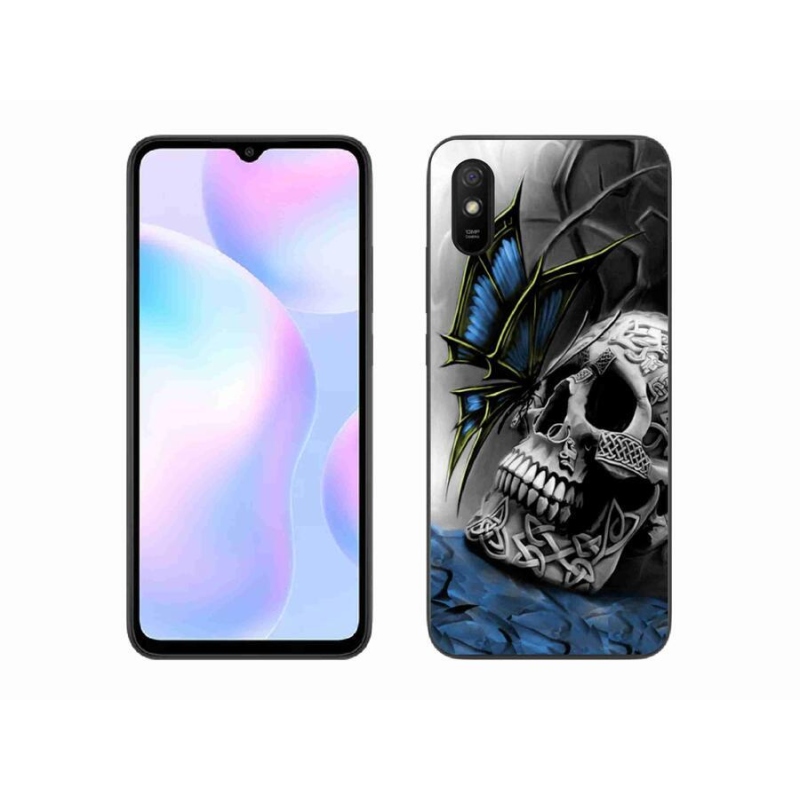 Gélový kryt mmCase na mobil Xiaomi Redmi 9A - motýľ a lebka