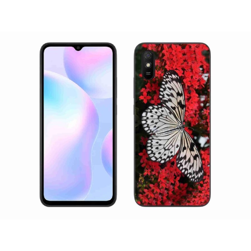 Gélový kryt mmCase na mobil Xiaomi Redmi 9AT - čiernobiely motýľ 1