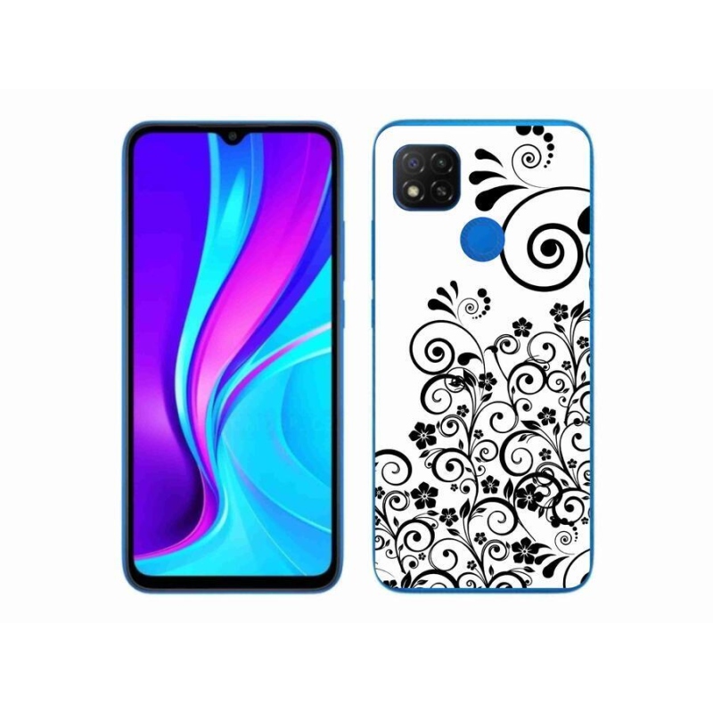 Gélový kryt mmCase na mobil Xiaomi Redmi 9C - čiernobiele kvetinové vzory