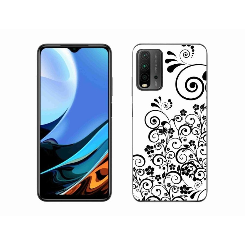 Gélový kryt mmCase na mobil Xiaomi Redmi 9T - čiernobiele kvetinové vzory