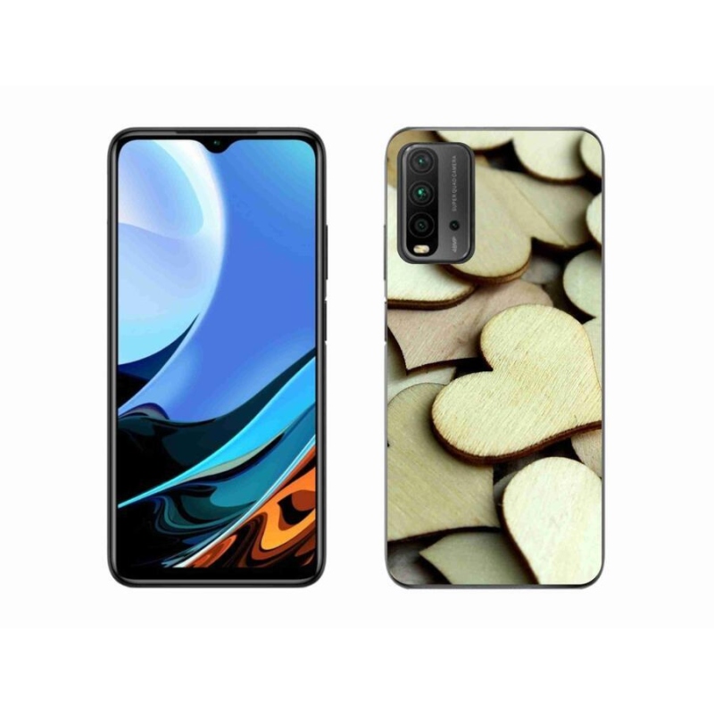 Gélový kryt mmCase na mobil Xiaomi Redmi 9T - drevená srdiečka