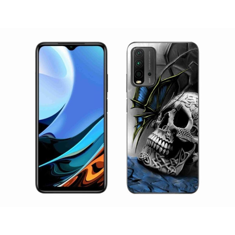 Gélový kryt mmCase na mobil Xiaomi Redmi 9T - motýľ a lebka