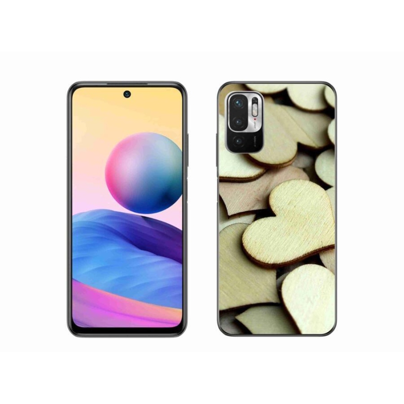 Gélový kryt mmCase na mobil Xiaomi Redmi Note 10 5G - drevená srdiečka